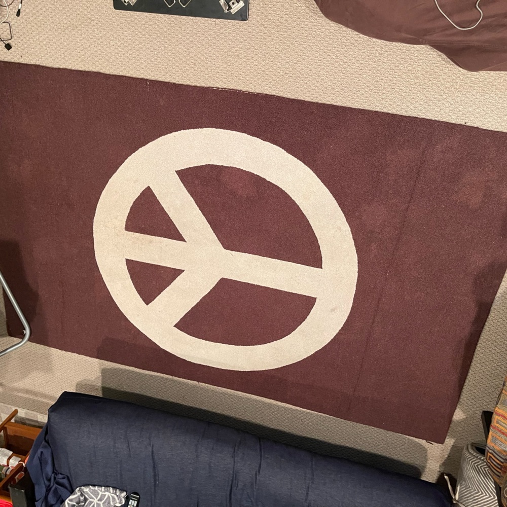 Potterybarn Teen 5x8 rug. Great condition. Brown with off white peace sign.